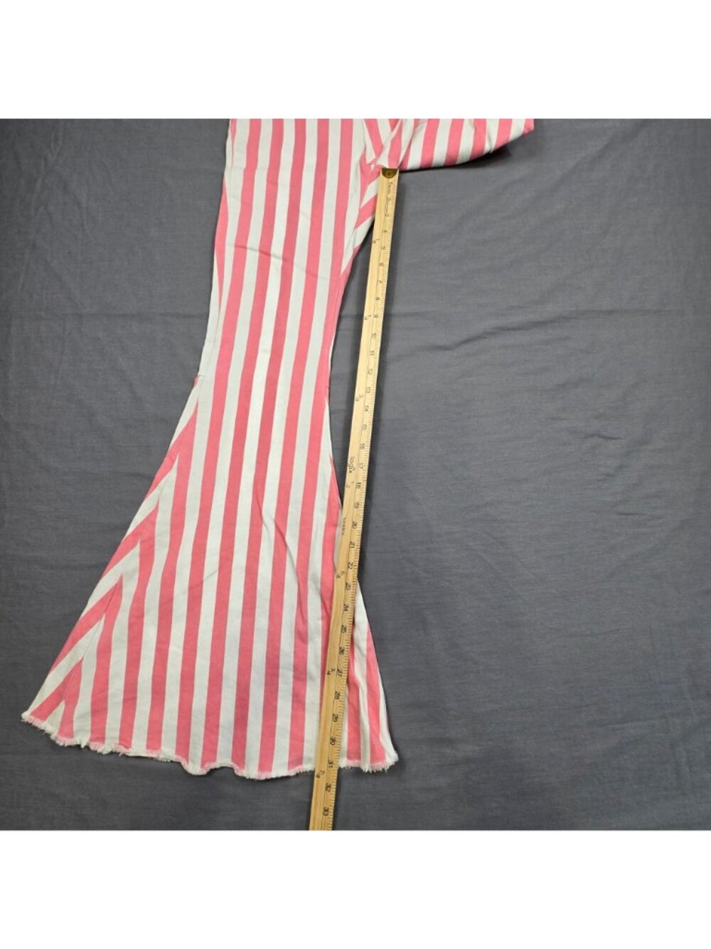 Festival Size M 27 Bell Bottom Flare Pants Pink White Striped Retro Boho - Picture 3 of 8
